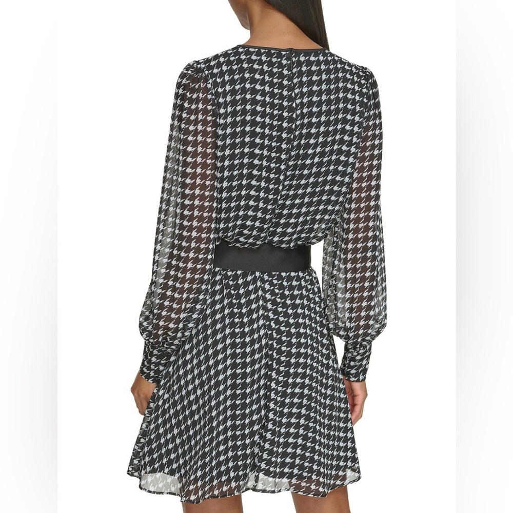 KARL LAGERFELD PARIS Houndstooth Belted Fit & Flare Dress, Size 14 - Picture 4 of 16